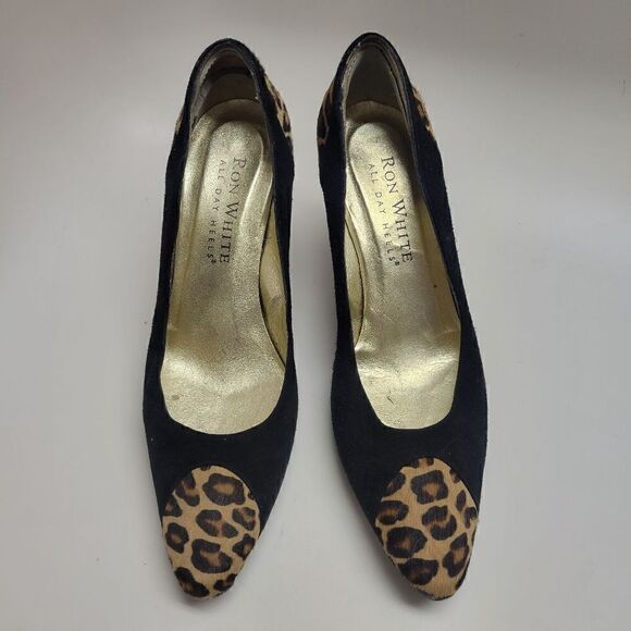 Ron White Cowhide Cheetah Print & Black Suede All Day Heels - Picture 3 of 10